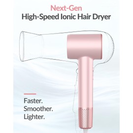 Yinole Hair Dryer 160000 RPM High-Speed Brushless Motor, Fast Drying for All Hair Types, Negative Ionic Blow Dryer 3 Temps & 2 Speeds, Control Quiet Compact Hair Blow Dryer for Home & Travel Use -Pink