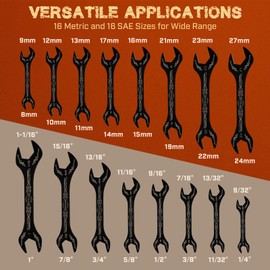 IRONCUBE Super Thin Wrench Set For Bike: 16-Piece SAE & Metric - Stainless Steel - Rust Resistant - For Tight Spaces.
