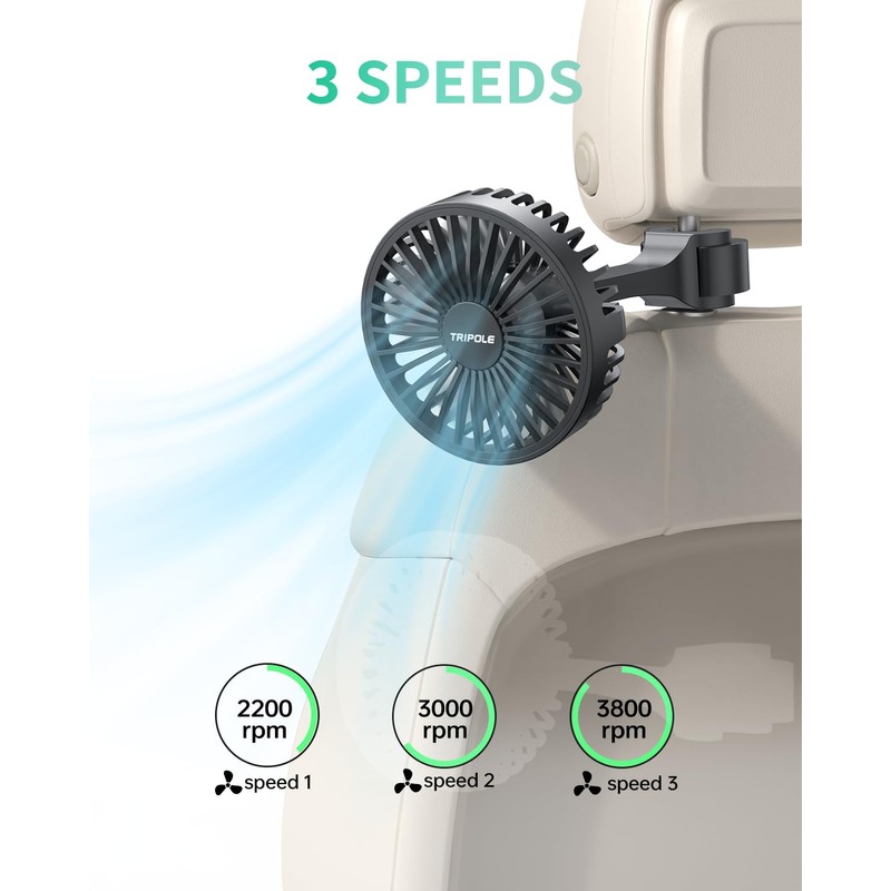 TriPole Car Cooling Fan - Powerful 3 Speed USB Air