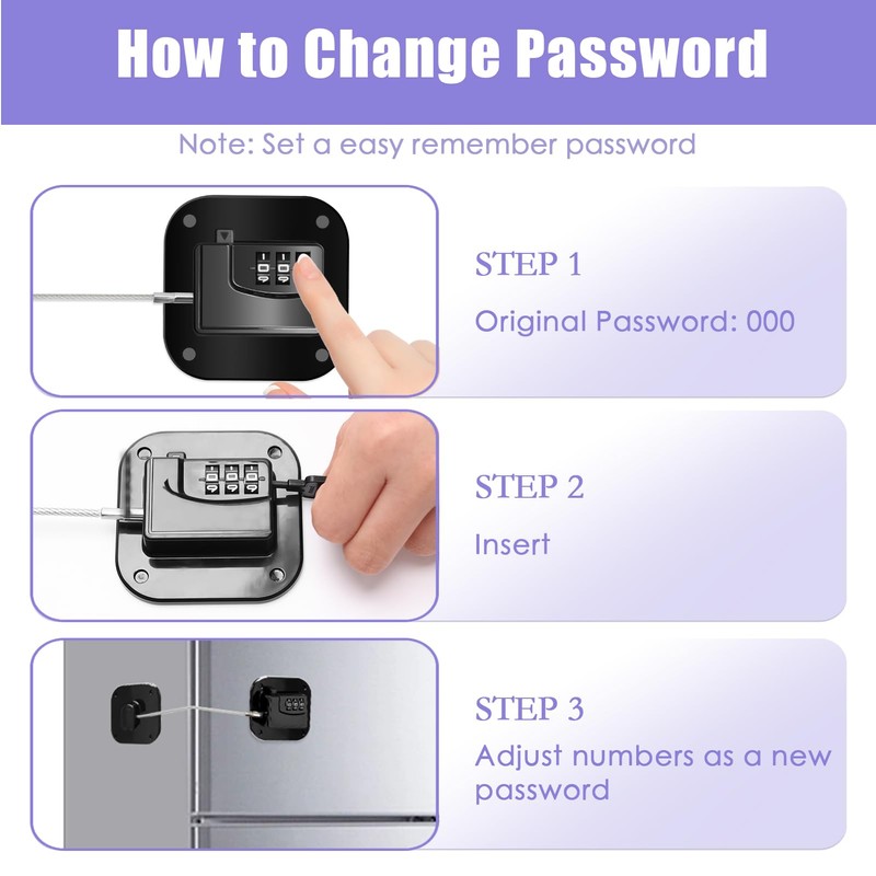 Pletpet 4PCS Fridge Lock Combination, Self-Adhesive Refrigerator Locks Freezer Door
