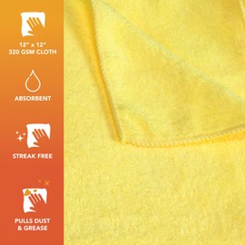 Arkwright Microfiber Cleaning Cloths - (Pack of 12) Lint & Streak-Free Drying Wash Towels, 320 GSM Super Absorbent & Quick Dry, Perfect Cleaner for Car, Glass, and Window, 12 x 12 in, Yellow