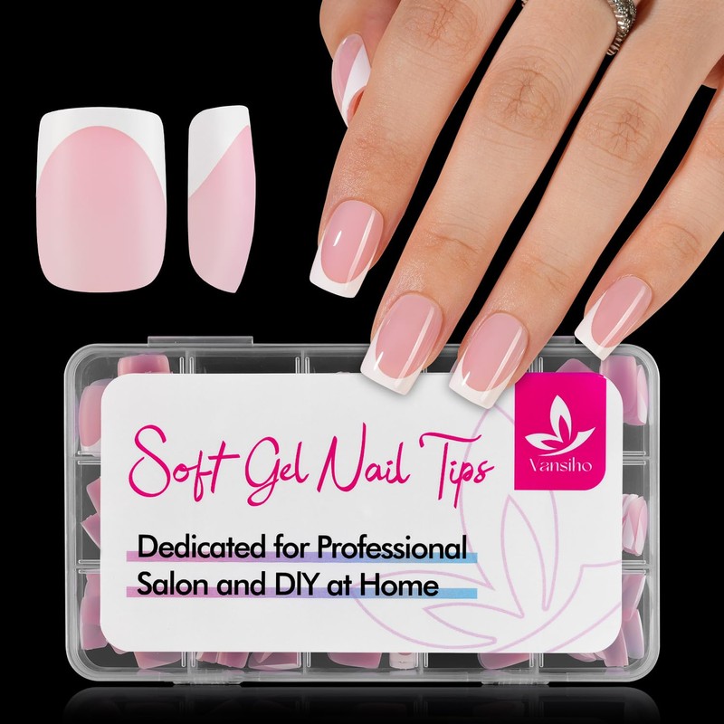 Vansiho Uñas Postizas Francesas de Gel Rosa, Uñas Postizas Cortas
