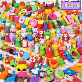 Arscniek 110 Pack Animal Erasers for Kids, Take Apart Mini Pencil Erasers, Desk Pets & Treasure Box Toys, Bulk Party Favors, Stocking Stuffers, Classroom Prizes, School Supplies, Gift for Boys & Girls