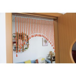 Wood Beaded Door Curtain Self-Adhesive, Door String Beads Curtains for Doorways Boho Hippie Window Closet Door Way Bead Hangings Curtain (Yellow, 25 Strings)