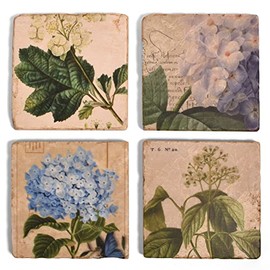 Studio Vertu Hydrangea Tumbled Marble Coasters, Set of 4