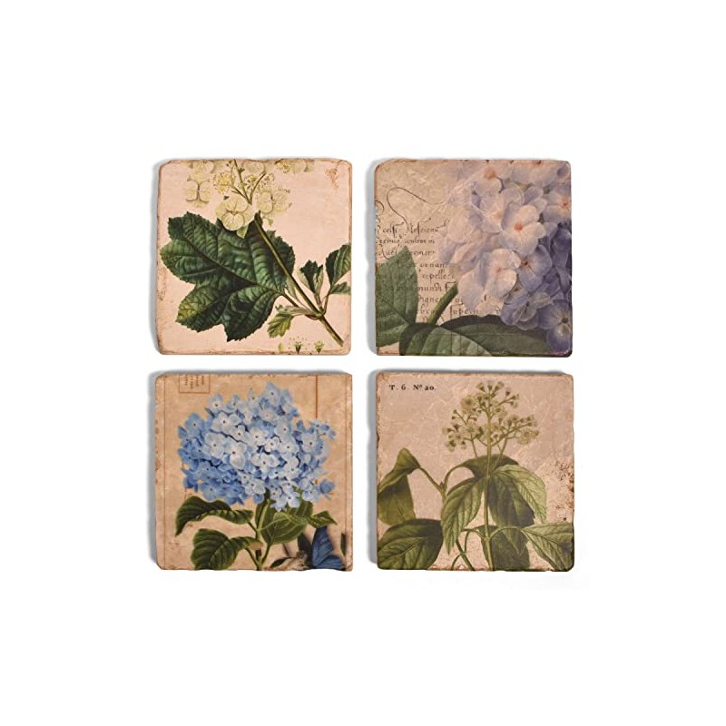Studio Vertu Hydrangea Tumbled Marble Coasters, Set of 4