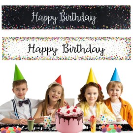 Pack of 2 Table Runners Birthday, Happy Birthday Table Runner, Linen Happy Birthday Tablecloth, Good Birthday Party Tablecloth for Boys Girls (Black, White)