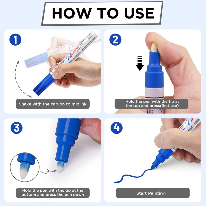 TFIVE Blue Paint Pens Permanent Markers, 24 Pcs Oil Based