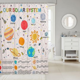 Feelyou Solar System Shower Curtain Outer Space Bathroom Shower Curtain Set Educational Bath Curtain for Kids Planet Solar System Kids Bathroom Accessories 72"x72"