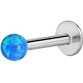 Forbidden Body Jewelry 16g 6mm-8mm Surgical Steel Internally Threaded Synthetic Opal Top Tragus/Helix/Labret Stud, Metal
