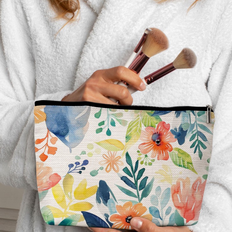 GREOXG Floral Makeup Bag, Small Travel Cosmetic Bag with Zipper,