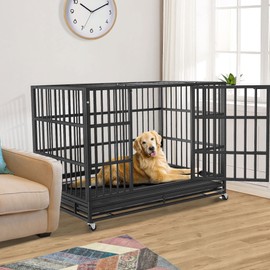 BOLDBONE 48/42/38 inch Heavy Duty Indestructible and Escape-Proof Dog Crate Cage Kennel for Large Dogs, High Anxiety Dog Crate with Removable Wire Trays and Wheels, Extra Large XL XXL