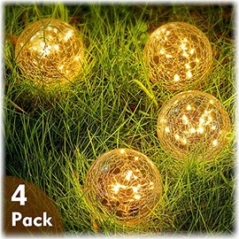 Honoson Garden Solar Lights Outdoor Globe Light Cracked Glass Ball Yard Decor Waterproof Warm White Led Solar Light Decorative Solar Ball Garden Decor for Backyard Lawn Ornament (4, 3.9 Inch)