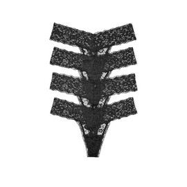 Victoria's Secret Lace Thong Panty Pack, Lay Flat Lace, Underwear for Women, 4 Pack, Black (XXL)