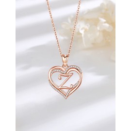 INFUSEU Heart Letter Necklace Initial Women Z Jewelry Rose Gold Pendant