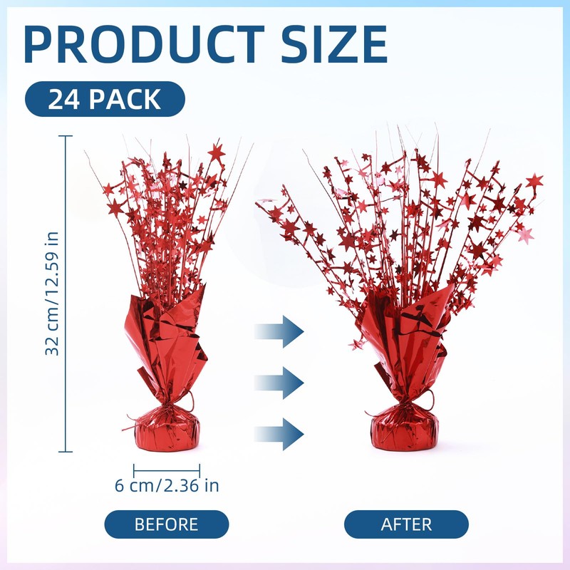 24 Pack Red Metallic Foil Spray Centerpiece Star Table Decoration