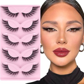 Parriparri Artificial Eyelashes, Cat Eye Lashes, 5 Pairs, Fluffy Fox Eyelashes, Natural L Curl, Foxy Eye, False Eyelashes, Cat Eye, Angel, Winged Fake Lashes, Cateye