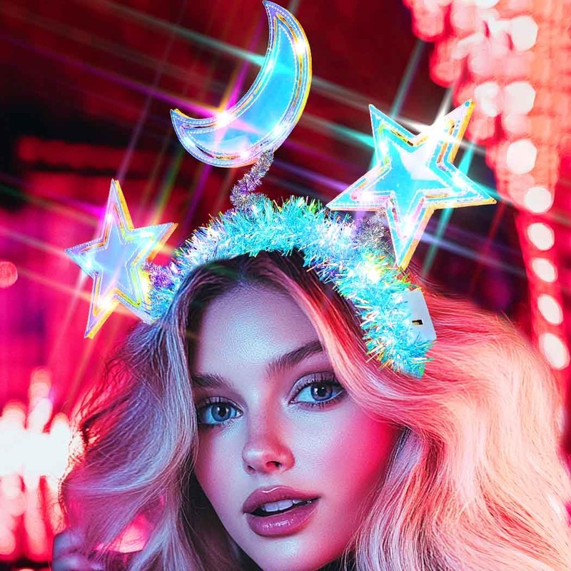 GENBREE Light Up Moon Headband Glowing Stars Headpiece Rave Party