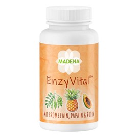 MADENA EnzyVital Enzyme Complex to Support Digestion, 90 Capsules with High Dose Bromelain, Papain, Lipase, Amylase, Lactase, Rutin & Calcium, Vegan