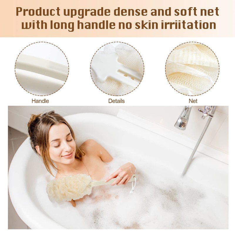 2Pack Back Scrubber for Shower，PIPUHA Loofah Sponge Shower Brush Using