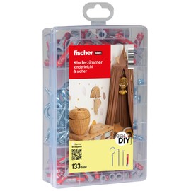 fischer Meister-Box DuoPower Dowel Box with 133 Screws, Hooks and DuoPower Dowels, 50 Pieces 6 x 30 mm, 30 Pieces 8 x 40 mm, Universal Set for Numerous Building Materials and Fixings