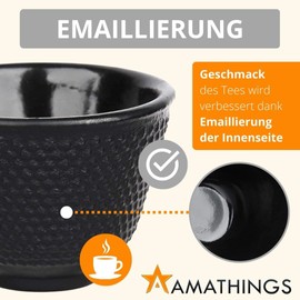 AMATHINGS Traditional Asian Tea Cups (Pack of 4) - Chinese Tea Set Cups Made of Cast Iron in Elegant Black - Tea Cups Ideal for Tea Lovers