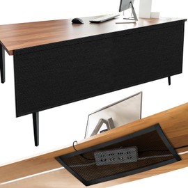 14.9 x 60 Inch Under Desk Privacy Panel with Cable Management Net Desk Skirt Modesty Desk Panel Self-Gripping Straps for Office and Home