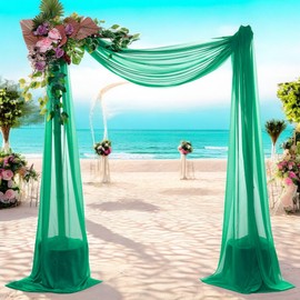MDS Pack of 2 Panels (30" Width x 20ft Long) Wedding Arch Draping Fabric Sheer Chiffon Arbor Canopy Drapery for Wedding Ceremony Reception Decoration Party Ceiling Backdrop Curtains - Emerald Green