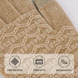 Bequemer Laden Touchscreen Gloves Women's Winter Warm Chenille Winter Gloves Knitted Gloves with Elastic Cuff Women Gift, khaki