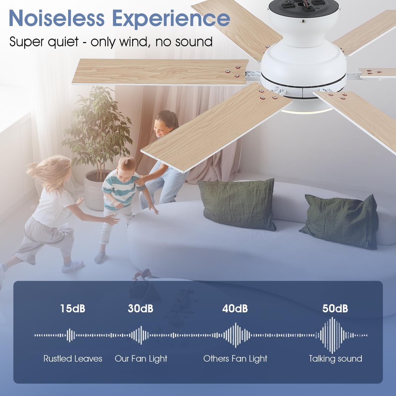 Goniyado 46" White Low Profile Ceiling Fans with Lights,Modern Flush