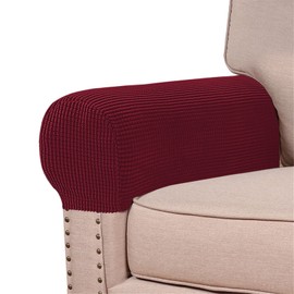 GAMUKAI Stretch Armrest Covers Spandex Jacquard Arm Covers for Chairs Couch Sofa Armchair Slipcovers for Recliner Sofa 2pcs (Burgundy)