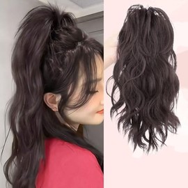 Fountain High Ponytail Hair Extension with Shark Clip Waterfall Half-Up High Ponytail Curly Braids Large Claw Clip