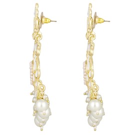 Aheli Traditional Gold Plated White Pearl & Kundan Studded Dangle Chandbali Earrings Ethnic Fashion Jewelry Gift for Women