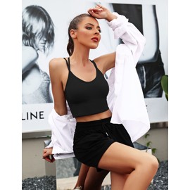 Sykooria Sports Bra Women's Padded Bustier Women's Bra Without Underwire Spaghetti Straps Cross Back Design Push Up Bra Sports Bra Top for Yoga Fitness, Black+white