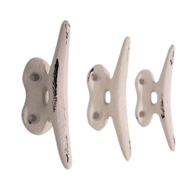 Wowser Nautical White Cast Iron Boat Cleat Wall Hooks, 3.5 Inches, Set of 3