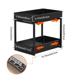 spelllol 2 Tier Under Sink Cabinet Organizer, Metal Storage Under Cabinet Bathroom Under Sink Organizers and Black Storage Under Sink Storage for Bathroom Kitchen