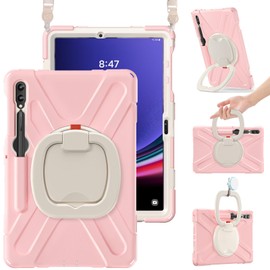 BRAECN Tab S9+/S8+/S7 FE/S7+ 12.4 Case 2023, Drop-Proof Rugged Case with Shoulder Strap, S Pen Holder,Stable Kickstand,Handle Grip for Tab S9 Plus SM-X810/X816B/X818U-Sakura Pink