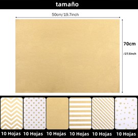 PUBAMALL 60 Hojas 50x70 cm Papel de seda blanco dorado, Papel de Regalo Papel Envoltura Papel para Envolver Regalos,Boda, despedida de soltera (01)