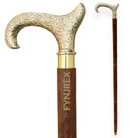 Vintage Brass Grip Handle Victorian Cane Foldable Wooden Shaft Walking Stick, Walking Cane for Women and Men Stylish Ideal Gift