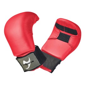 Ju-Sports Karate Gloves - Red, Faux Leather, Padded Hands Protection for Training & Competition, Karate Hand Protection with 2 Loops without Thumb, Size XS