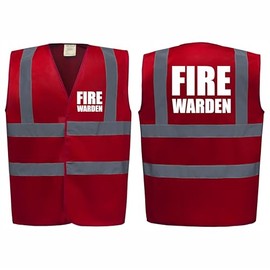 Brook Hi Vis UK BIG Logo Fire Warden Premium Red Hi Vis Vest - High Visibility Safety Waistcoat with Reflective Bands, Company Compliance and Event Staff, Alpha, L, Regular, Regular, Red