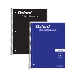 Oxford Spiral Notebooks, 1-Subject Writing Journals for School, Wide Ruled Paper, 70 Sheets, 8 x 10.5 Inches, 3-Hole Punch, Black, Blue, 2 Pack (1002539)