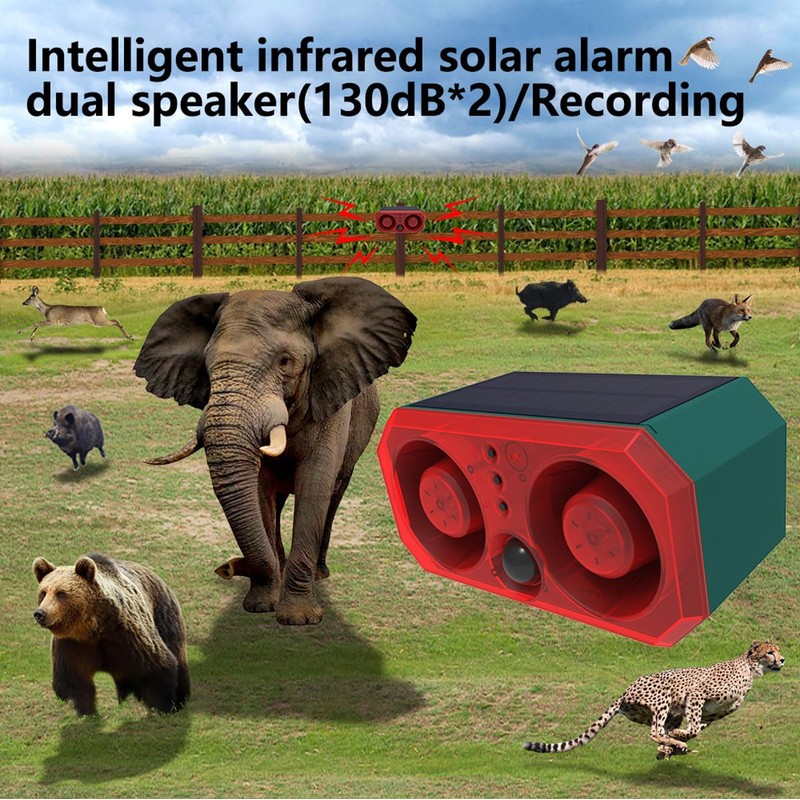 Solar Outdoor Motion Detector Sensor Alarm, Personalize Recording Siren &
