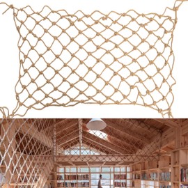 Ganggend Hemp Rope Net (4ftx8ft) Heavy Duty Natural Jute Rope Net Climbing Safety Rope Netting Balcony Stairs Fence Garden Playground Protection Net Indoor & Outdoor Decor Rope Net