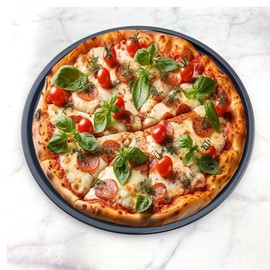 Supreme Housewares Non-Stick Steel Bakeware Round Pizza Pan for Oven Pizza Tray Pie Pans Baking Pan for Kitchen Baking Supplies, Sliver Grey, 14 Inch Pizza Pan