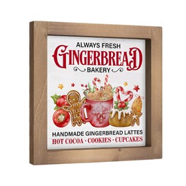 pechpell Gingerbread Christmas Baking Decorations, 6 Inch Wooden Gingerbread Bakery Sign, Rustic Winter Holiday Home Kitchen Shelf Coffee Table Tiered Tray Hot Cocoa Bar Mantel Farmhouse Xmas Decor