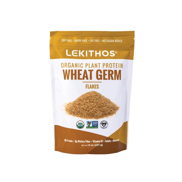 Lekithos Organic Wheat Germ Protein Flakes - 8 oz - 8g Protein - Certified USDA Organic, Non-GMO Project Verified, No Added Sugars - Certified Vegan
