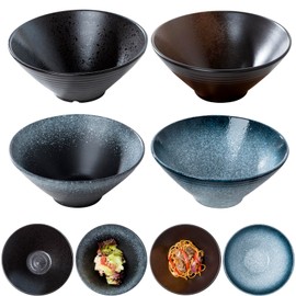 Jusalpha Ceramic Ramen Bowl Set, 9 Inch Asian Noodle Soup Bowls, Set of 4 (4, 9 Inches)