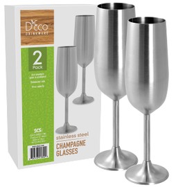 Unbreakable 8 Oz Stainless Steel Champagne Flutes (2 Pk)- Stemmed Silver Champagne Glasses - Reusable Indoor Outdoor Drinkware - Keeps Drink Cold - Great for New Years Eve Parties & Holiday Xmas Gift