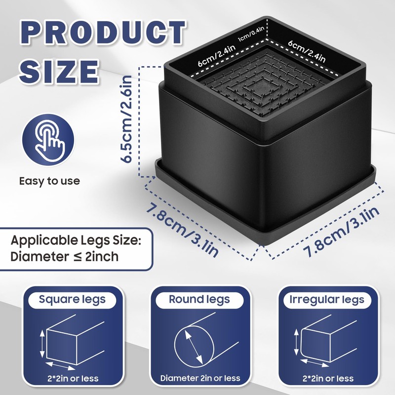 MixDora Bed Risers 2 Inch Square Stackable Furniture Risers Anti-Slip